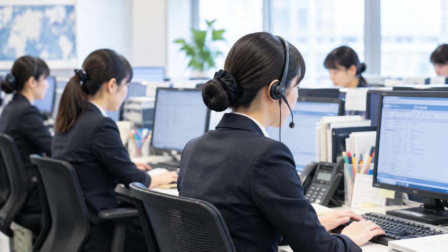 ヘッドセットをつけてパソコンに向かう予約課のスタッフ